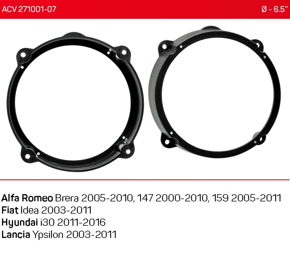 Проставки під динаміки 165 мм / 6.5" ACV 271001-07 для автомобілів Alfa Romeo, Fiat, Hyundai, Lancia — фото 6 з 6