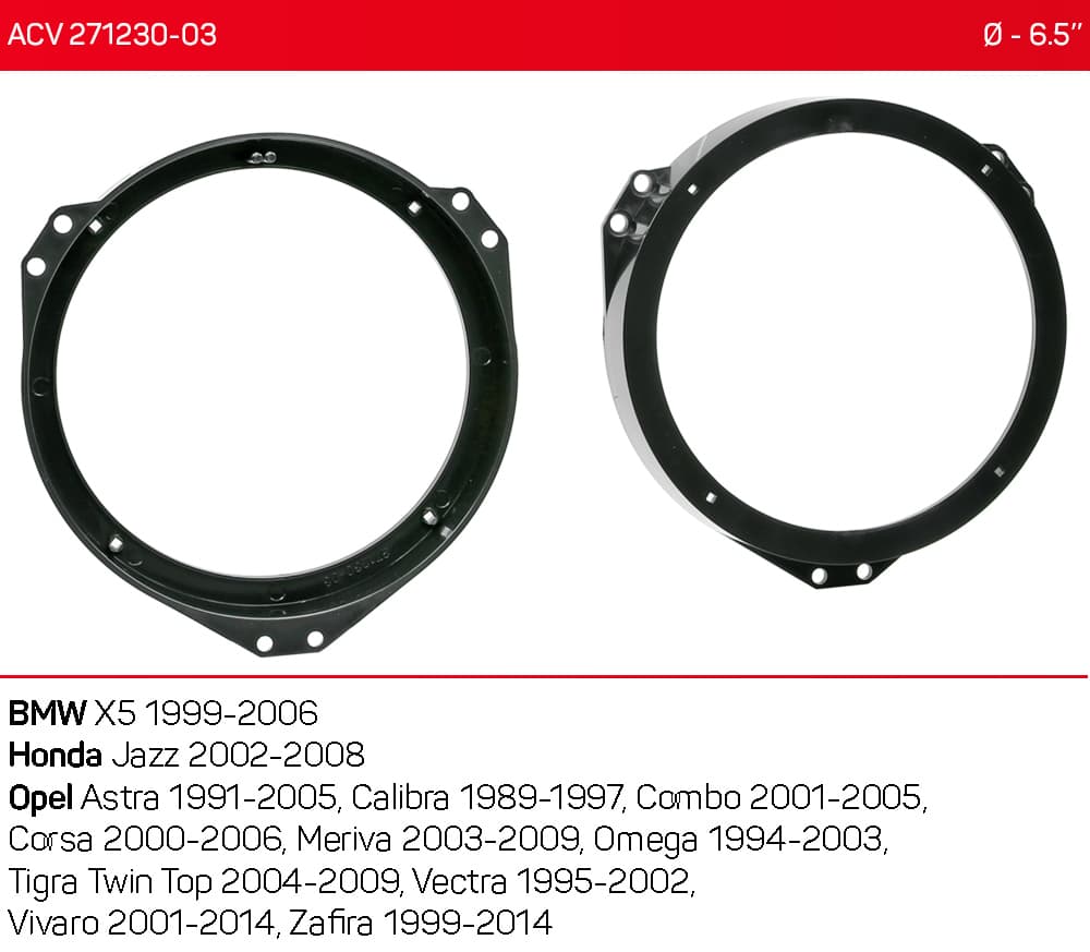 Проставки під динаміки 165 мм / 6.5" ACV 271230-03 для автомобілів BMW X5, Honda Jazz, Opel — фото 5 з 5