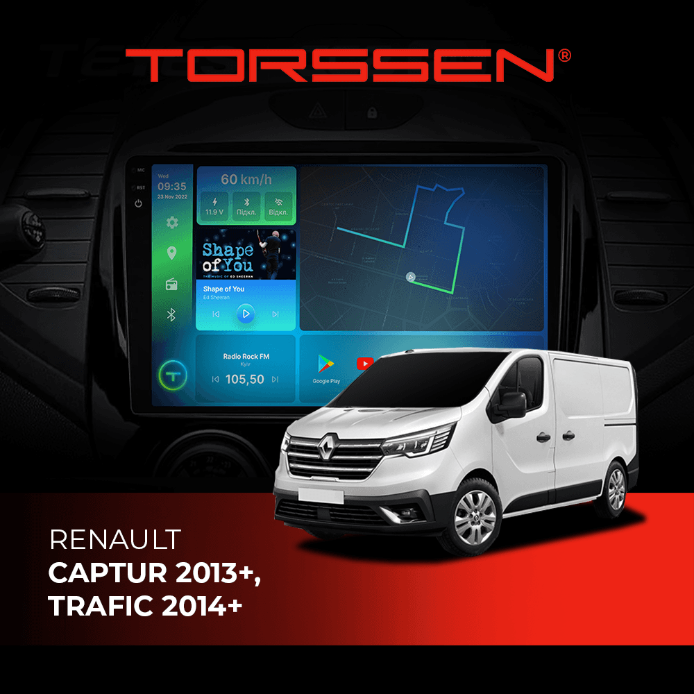 Штатна магнітола Torssen 2K Renault Captur 2013+,Trafic 2014+ FL9 4+64Gb 4G Carplay DSP — фото 1 з 3