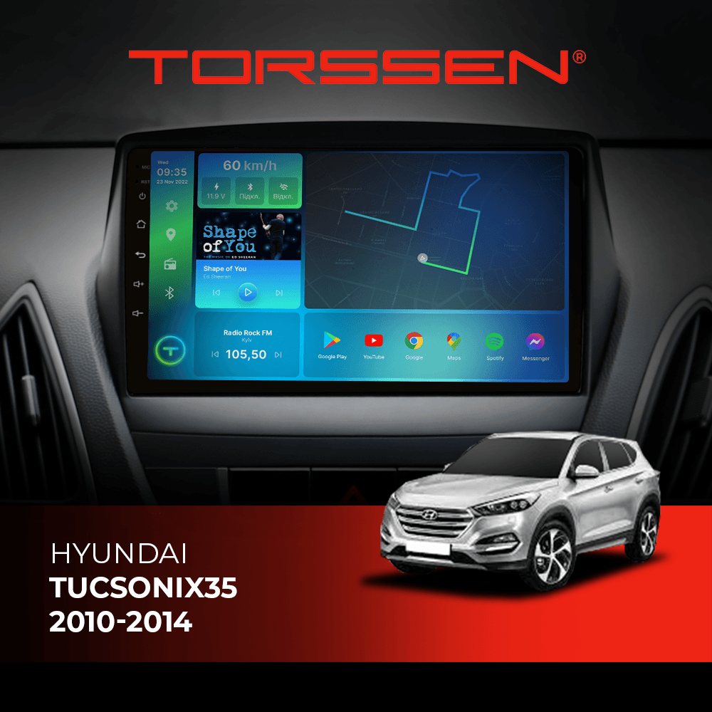 Штатна магнітола Torssen Hyundai Tucson/IX35 2010-2014 FL9 4+64Gb 4G Carplay DSP — фото товару Autocast