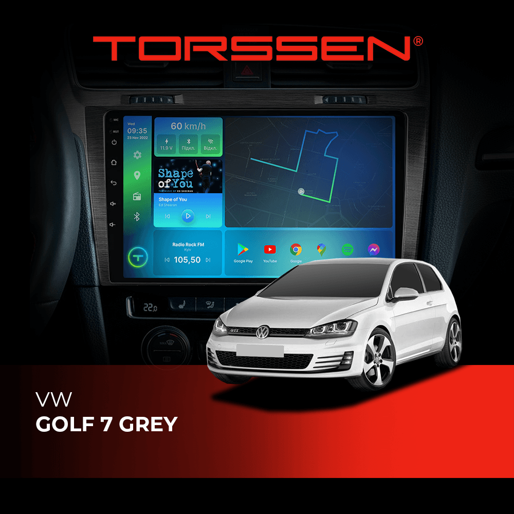 Штатна магнітола Torssen VW Golf 7 grey FL10 4+64Gb 4G Carplay DSP — фото 1 з 2