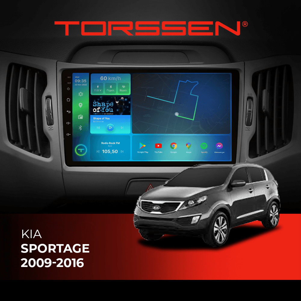 Штатна магнітола Torssen Kia Sportage 2009-2016 FL9 4+64Gb 4G Carplay DSP — фото 1 з 2