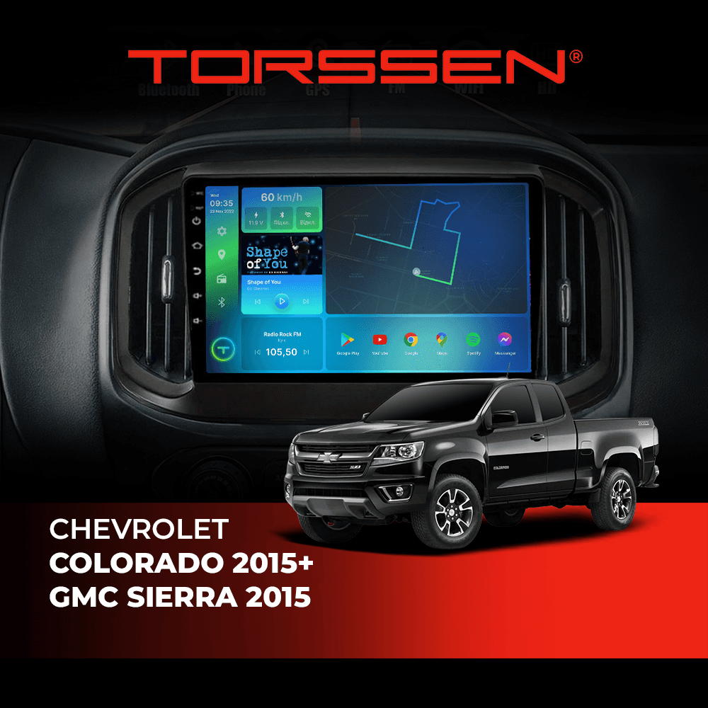 Штатна магнітола Torssen Chevrolet Colorado 15+ / GMC Sierra 2015 FL9 4+64Gb 4G Carplay DSP — зображення 1 Штатна магнітола Torssen Chevrolet Colorado 15+ / GMC Sierra 2015 FL9 4+64Gb 4G Carplay DSP — фото 1 з 2