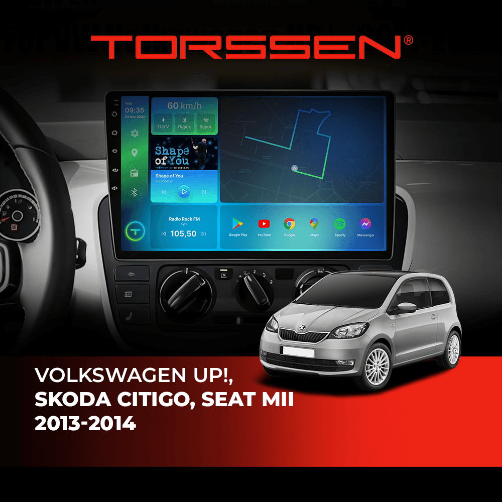 Штатна магнітола Torssen Volkswagen Up!, Skoda Citigo, Seat Mii 13-14 FL9 4+64Gb 4G Carplay DSP — зображення 1 Штатна магнітола Torssen Volkswagen Up!, Skoda Citigo, Seat Mii 13-14 FL9 4+64Gb 4G Carplay DSP — фото 1 з 2